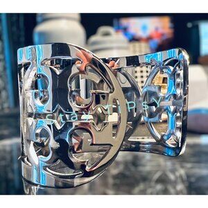 Tory Burch Silver Miller Logo Bangle Bracelet